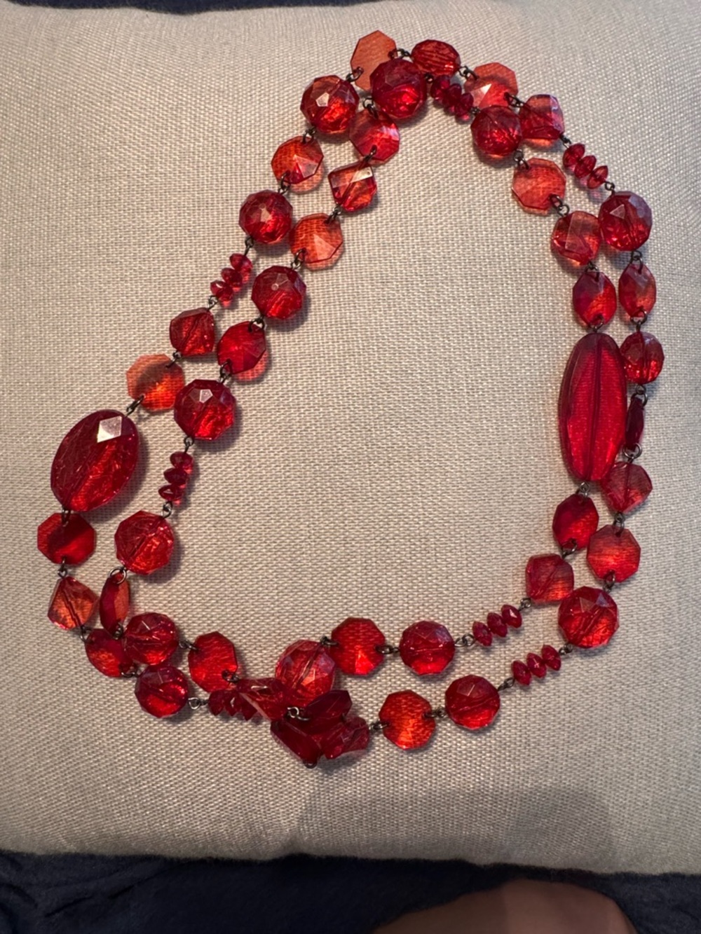 Vintage necklace made of faceted, transparent red resin “Cherry Amber” beads